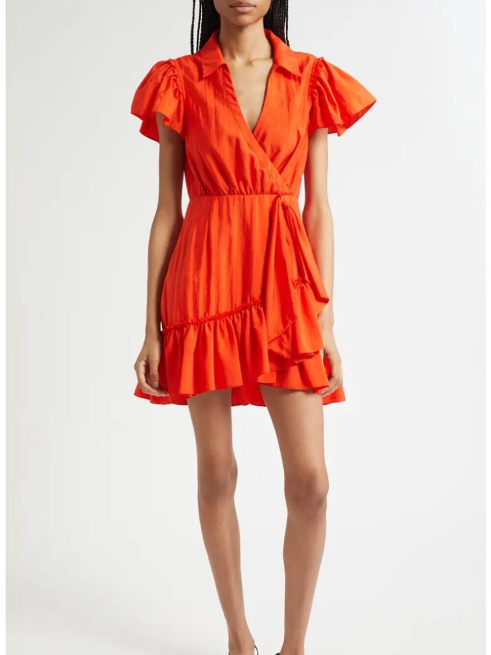 Cinq à Sept Lila Asymmetric Ruffle Taffeta Minidress Cherry Tomato 6 NWT